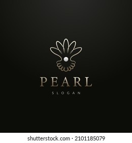 luxury pearl shell logo design with line art style