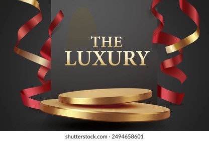 The luxury pedestal, banner victory podium, save the date, award event. Vector illustration