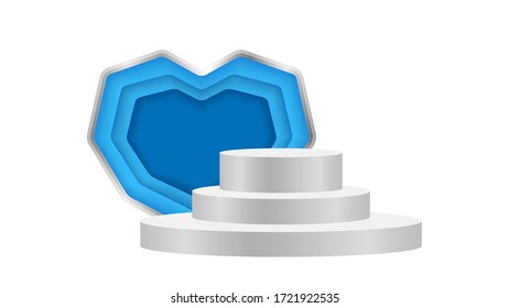 luxury pedestal silver 3d and heart shape blue, silver pedestal circle box for cosmetics product display show, metal podium stage show for deluxe victory position, circle stand for products place