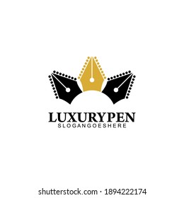 Luxury Pen with Crown Logo Template Design Vector, Emblem, Design Concept, Creative Symbol