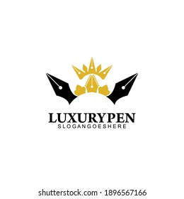 Luxury Pen with Crown Logo Template Design Vector, Emblem, Design Concept, Creative Symbol
