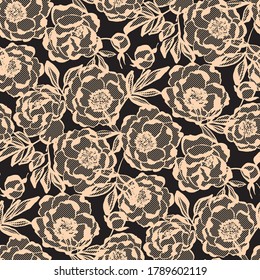 Luxury Peony Floral Lace Seamless Pattern For Background, Fabric, Textile, Wrap, Surface, Web And Print Design.
