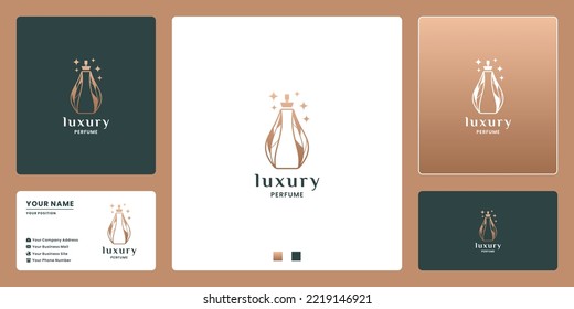 luxury perfume bottle logo design. golden color. for business cosmetic, brand label.