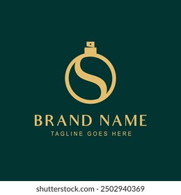 Luxury perfume bottle logo with S letter design illustration