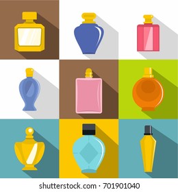 Luxury perfume icons set. Flat set of 9 luxury perfume vector icons for web with long shadow