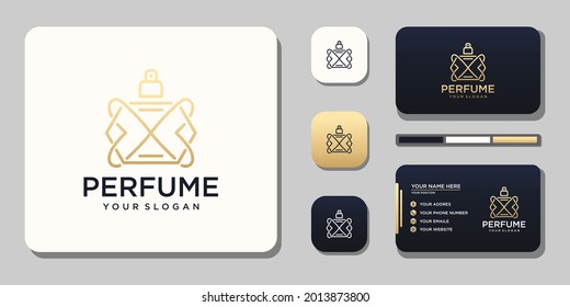Luxury perfume logo with bottle design and business card template reference