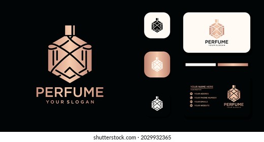 Luxury Perfume Logo With Bottle Design And Business Card Template Reference