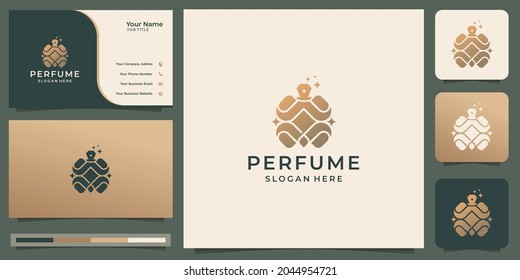 luxury perfume logo with business card template. perfume bottle logo inspiration for your company.