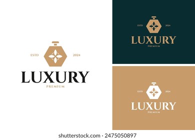 Idea de Ilustración vectorial de Plantilla de diseño de logotipo de perfume de lujo