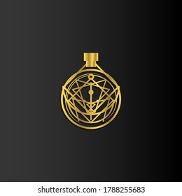 luxury perfume logo in gold with geometric lines.