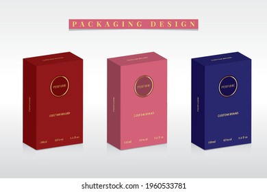 Luxury Perfume Packaging Box Design, Box die line, 3d Box Mockup labels, frames and Design elements, 3d Illustration, Vector design Template.
