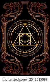 Luxury philosopher stone sacred geometry art nouveau style illustration. Tarot deck design. Romantic esoteric vector art.