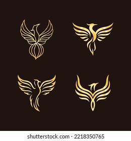 luxury phoenix logo concept set, phoenix logo set,  phoenix gold collection vector