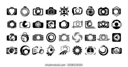 Luxury photography lens camera logo set