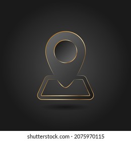 Luxuriöse Pin-Karte Platzierungssymbol mit Schatten auf dunklem Hintergrund, Vektorgrafik.
