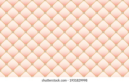 Luxury pink background with golden chains and pearl beads. Seamless vector illustration. Upholstery background.