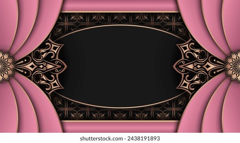 Fondo rosa y negro de lujo con ornamento de oro Mandala