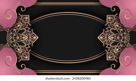 Fondo rosa y negro de lujo con ornamento de oro Mandala