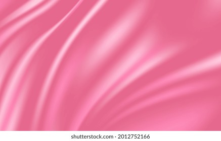The luxury of pink fabric texture background. Beautiful pink satin. Closeup of rippled pink silk fabric. Abstract pink cloth or liquid wave background. Cloth soft wave. Creases of satin, silk. Vector