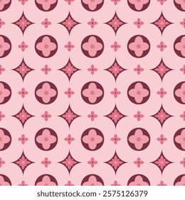 Luxury pink flower LV Elegance style seamless pattern on pastel pink background.