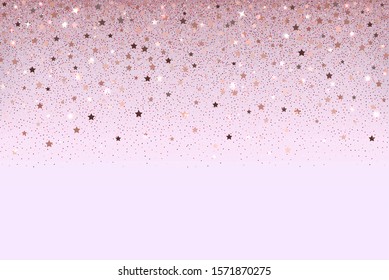 Luxury pink glitter falling stars confetti background for holiday design.