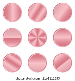 Luxury pink metal circle button. Pink metal circle. Realistic metal button. Vector illustration