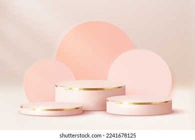 Luxury Pink Pastel Podium. Abstract scene background. Product presentation, mock up, show cosmetic product, Blank Podium, stage pedestal or platform. 3D Vector.