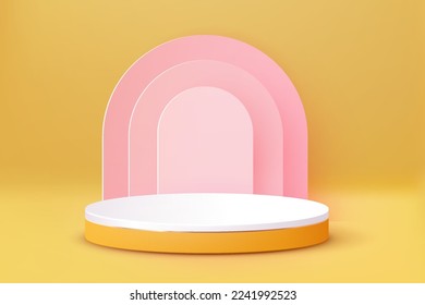 Podio Pink Pastel de lujo. Resumen del fondo de la escena. Presentación del producto, maqueta, muestra productos cosméticos, podio en blanco, pedestal o plataforma. Vector 3D.