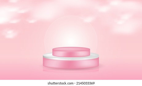 Luxury pink platform with a stage. Realistic pastel podium showcase in vector. Jewelry display empty stage.