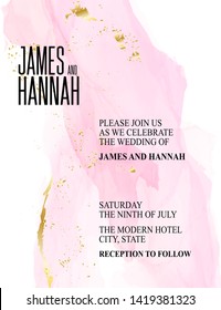 Luxury pink watercolor splash business cards with marble texture and gold. Vector Design for cover, banner, invitation, wedding, card, Branding and identity.