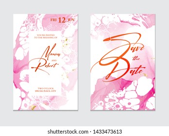 Luxury pink wedding cards with marble texture. Modern design for cover, banner, invitation, wedding, card Branding and identity Vector illustration.
