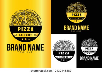 Luxury Pizza logo with Golden, black ,white Background .