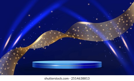 Luxury podium for award ceremony and awards. Gold Ribbon. Design of advertising banners, promotional materials and online store showcase. Vector illustration