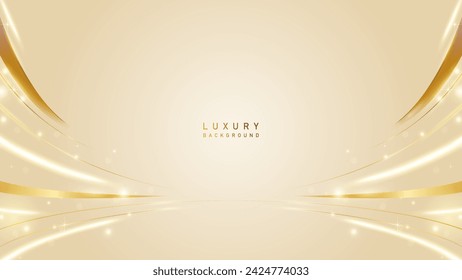 Luxury podium award in gold cream color background with golden line elements and curve. luxury premium vector design