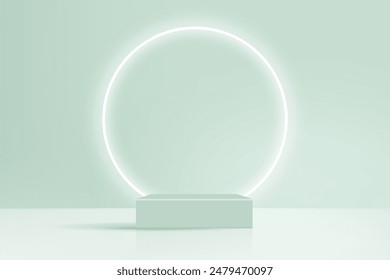 Luxury podium with a glowing ring behind. Green podium design. EPS 10 vector illustration. Modern vector mock up.