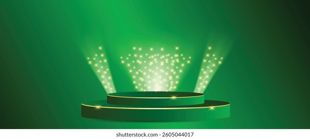 Luxury podium in green shinning spot light, can be used in online selling market flyer, product promotion, advertising, discount announcement, easily editable flyer, vector art illustration