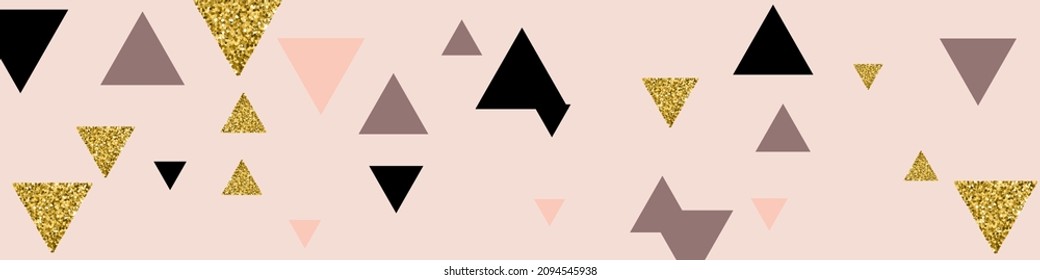 Vector De Polígono De Lujo Fondo Panorámico Rosa. Textura Geométrica de Forma de Oro. Diseño de triángulo de arte brillante. Patrón de resumen de brillo.