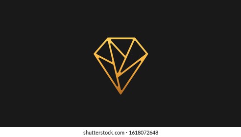 Luxury polygonal diamond logo linear icon. Geometric shape sign.
