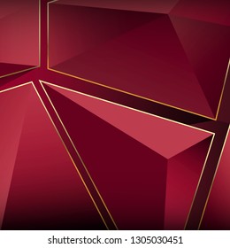 Luxury polygonal pattern abstract. Dark Red premium background with polygonal patterns and golden triangle lines.