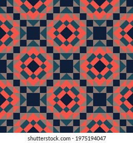 luxury polygonal seamless pattern. black, azure, red, beige polygons, triangles, rhombuses, stripes are lined up in a certain order. vector 