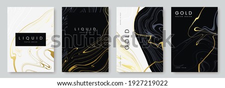 luxury poster design. Collection of liquid gold marble texture on black and white background. Set of premium banners, a4 size. Ideal for flyer, wedding invitation, cover, business card. Vector eps 10