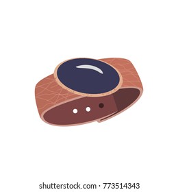 Luxury precious jewelry icon of bracelet, inlaid with gemstone. Fashionable leather accessory with blue gem round shape isolated on white. Creative vintage design decoration sign. Vector illustration