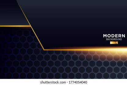 banner de fondo de vector negro de lujo premium abstracto, con línea dorada.Capas superpuestas con efecto de papel.Efecto de luz realista sobre fondo de círculo texturizado.ilustración vectorial