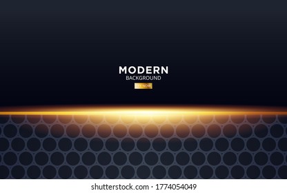 banner de fondo de vector negro de lujo premium abstracto, con línea dorada.Capas superpuestas con efecto de papel.Efecto de luz realista sobre fondo de círculo texturizado.ilustración vectorial