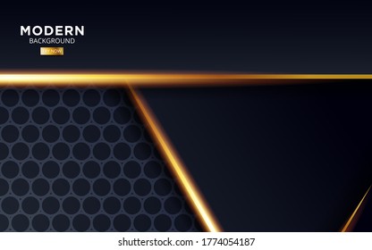 luxuriöser, abstrakter schwarzer Vektorhintergrund-Banner mit goldener Linie.Overlap-Schichten mit Papiereffekt.Realistischer Lichteffekt auf strukturiertem Circle Hintergrund.Vektorgrafik.