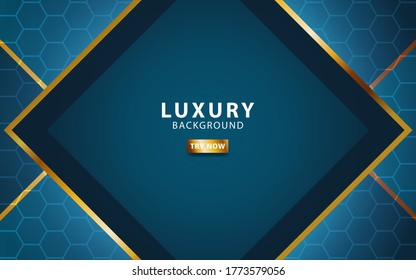 luxury premium abstract blue vector background banner, with gold line.Overlap layers with paper effect.Realistic light effect on textured hexagon background.vector illustration.
