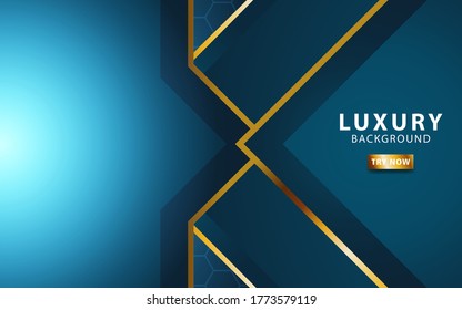 luxury premium abstract blue vector background banner, with gold line.Overlap layers with paper effect.Realistic light effect on textured hexagon background.vector illustration.