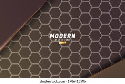Luxus Premium abstrakter brauner Vektorhintergrund Banner Design.Overlap-Schichten mit Papiereffekt.Realistischer Lichteffekt auf hexagonstrukturiertem Hintergrund.Vektorgrafik.