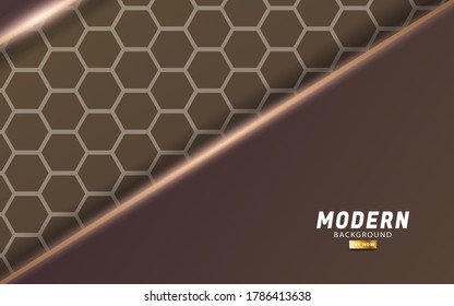 luxury premium abstract brown vector background banner design.Overlap layers with paper effect.Realistic light effect on hexagon textured background.vector illustration.