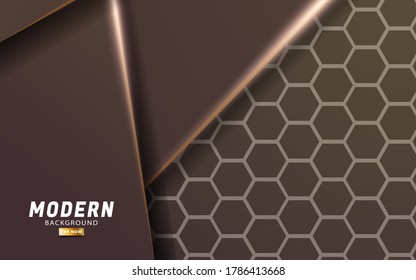 luxury premium abstract brown vector background banner design.Overlap layers with paper effect.Realistic light effect on hexagon textured background.vector illustration.